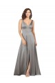Outlet Silky Satin Pearl Grey Sleeveless A-Line Evening Dress UK