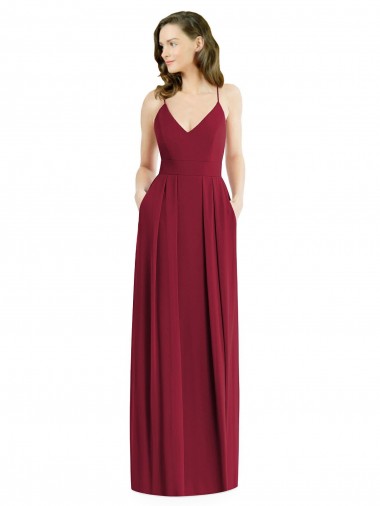 Outlet Soft Chiffon Burgundy Sleeveless A-Line Open Back Maxi Wedding Party Dress UK