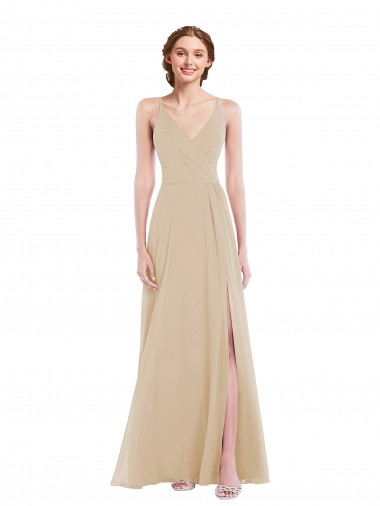 Outlet Soft Chiffon Champagne Sleeveless A-Line Open Back Maxi Evening Dress UK