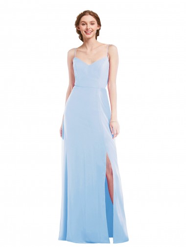 Outlet Soft Chiffon Light Sky Blue Sleeveless A-Line Maxi Evening Dresses UK
