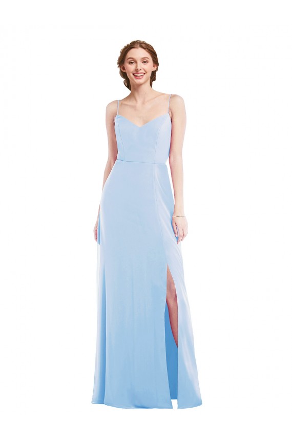 Outlet Soft Chiffon Light Sky Blue Sleeveless A-Line Maxi Evening Dresses UK
