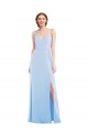 Outlet Soft Chiffon Light Sky Blue Sleeveless A-Line Maxi Evening Dresses UK