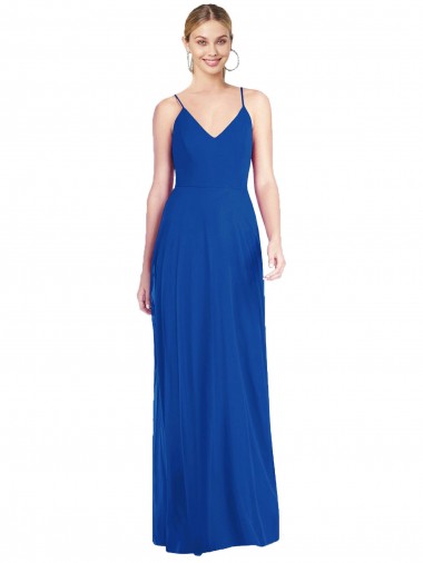 Outlet Soft Chiffon Royal Blue Sleeveless A-Line Open Back Maxi Evening Dress UK
