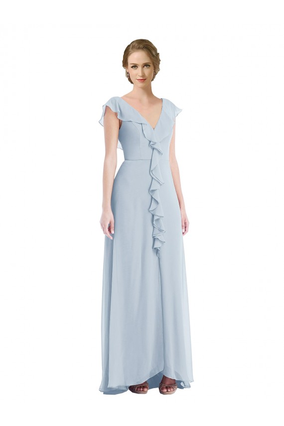 Outlet Soft Chiffon Sea Glass Sleeveless A-Line V-Back Maxi Evening Dress UK