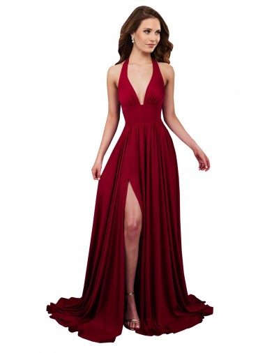 Outlet Spandex Burgundy Sleeveless A-Line Open Back Sexy Evening Dress UK