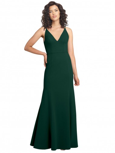 Outlet Stretch Crepe Midnight Green Sleeveless A-Line V-Back Wedding Party Dress UK