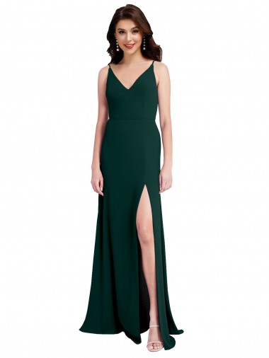 Outlet Stretch Crepe Midnight Green Sleeveless A-Line V-Back Evening Dress UK