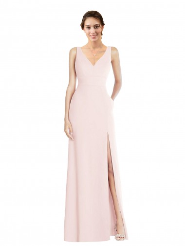Outlet Stretch Crepe Pink Sleeveless A-Line Low Back Semi Formal Evening Dress UK