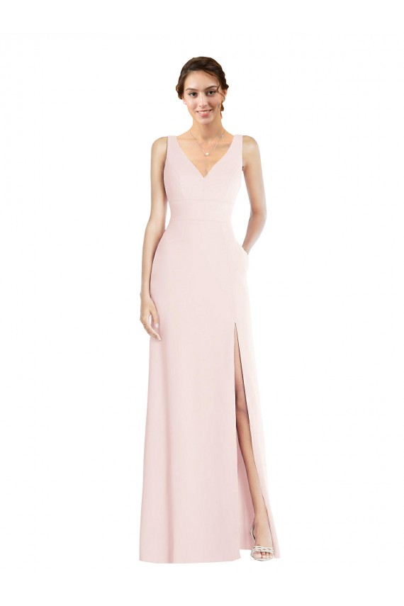 Outlet Stretch Crepe Pink Sleeveless A-Line Low Back Semi Formal Evening Dress UK
