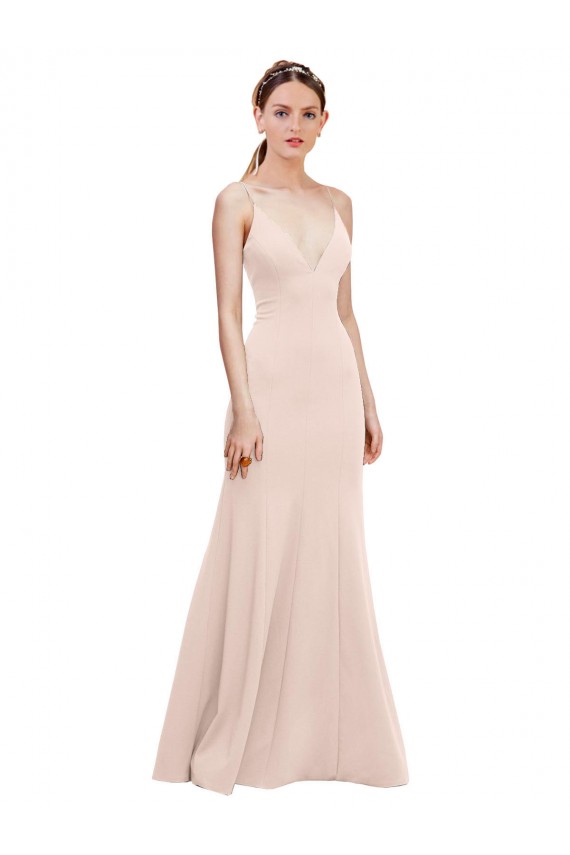 Outlet Stretch Crepe Pink Sleeveless A-Line V-Back Wedding Party Dress UK