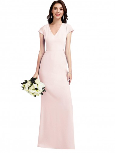 Outlet Stretch Crepe Pink Cap Sleeves A-Line Evening Dress UK