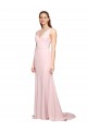Outlet Stretch Crepe Pink Sleeveless A-Line V-Back Semi Formal Evening Dress UK