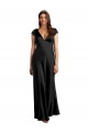 Outlet Stretch Satin Black Cap Sleeves A-Line Keyhole Back Evening Dress UK