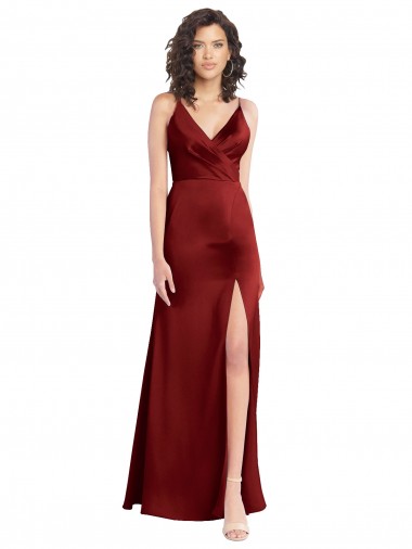 Outlet Stretch Satin Burgundy Sleeveless A-Line V-Back Wedding Party Dress UK