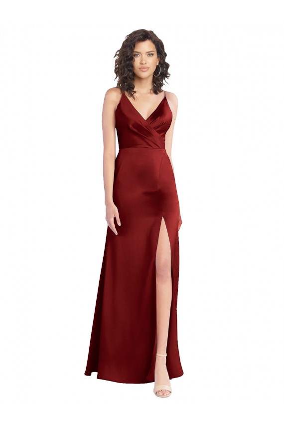Outlet Stretch Satin Burgundy Sleeveless A-Line V-Back Wedding Party Dress UK