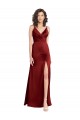 Outlet Stretch Satin Burgundy Sleeveless A-Line V-Back Wedding Party Dress UK