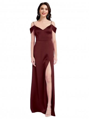 Outlet Stretch Satin Burgundy Gold Sleeveless A-Line Wedding Party Dress UK
