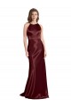 Outlet Stretch Satin Burgundy Gold Sleeveless A-Line Evening Dress UK