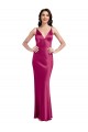Outlet Stretch Satin Fuchsia Sleeveless A-Line Low Back Sexy Evening Dress UK