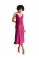 Outlet Stretch Satin Fuchsia Sleeveless A-Line Low Back Evening Dress UK