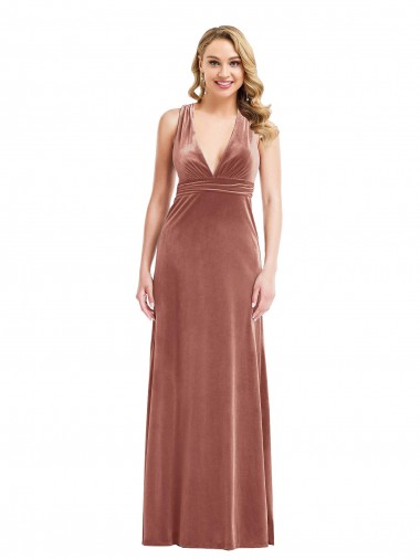 Outlet Stretch Velvet Cinnamon Rose Sleeveless A-Line Open Back Maxi Evening Dress UK