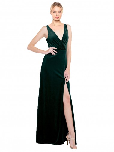 Outlet Stretch Velvet Dark Green Sleeveless A-Line V-Back Sexy Evening Dress UK