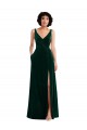 Outlet Stretch Velvet Dark Green Sleeveless A-Line V-Back Maxi Evening Dress UK