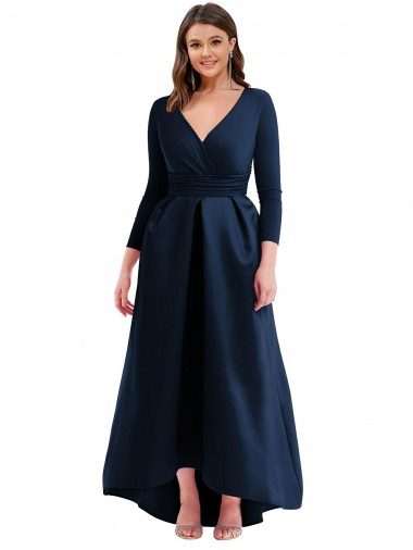 Outlet Spandex Dark Navy Long Sleeves Ball Dress Plus Size Evening Dress UK