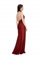 Outlet Stretch Satin Burgundy Sleeveless A-Line Open Back Evening Dress UK