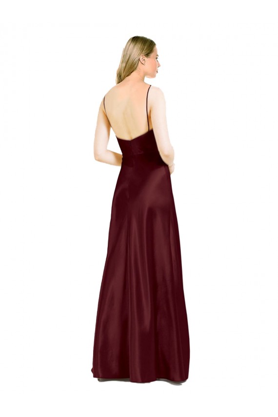 Outlet Stretch Satin Burgundy Gold Sleeveless A-Line Evening Dresses UK