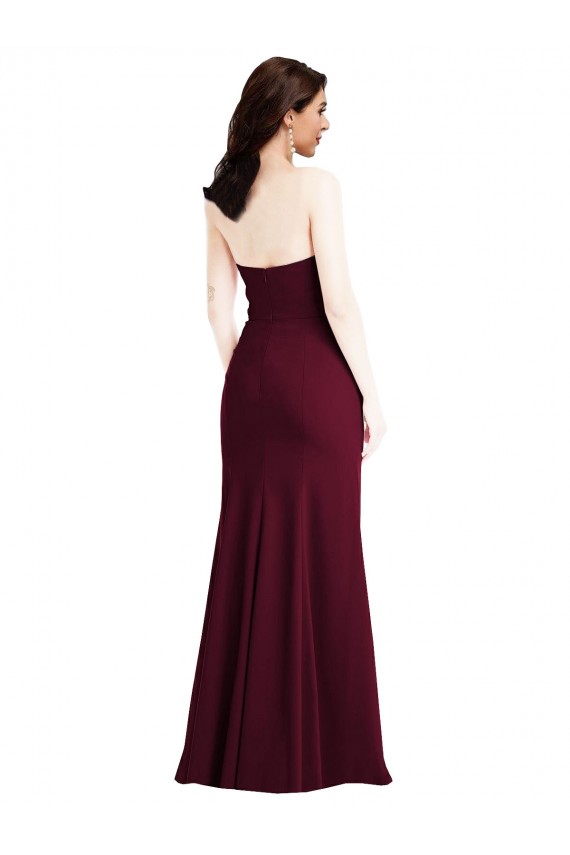 Outlet Stretch Crepe Burgundy Gold Sleeveless Trumpet Semi Formal Evening Dress UK