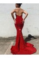 Outlet Velvet Sequin Burgundy Sleeveless Mermaid Sweetheart Evening Dress UK
