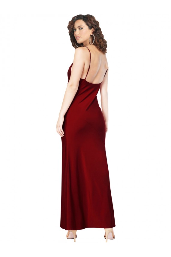 Outlet Silky Satin Burgundy Sleeveless Sheath Low Back Evening Dress UK