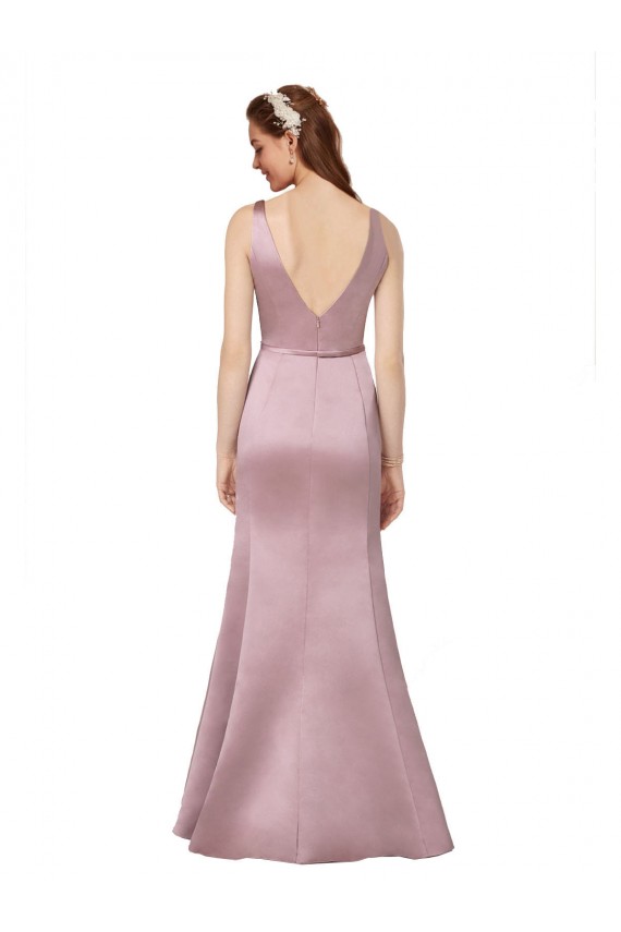 Outlet Satin Burgundy Sleeveless Sheath V-Back Evening Dress UK