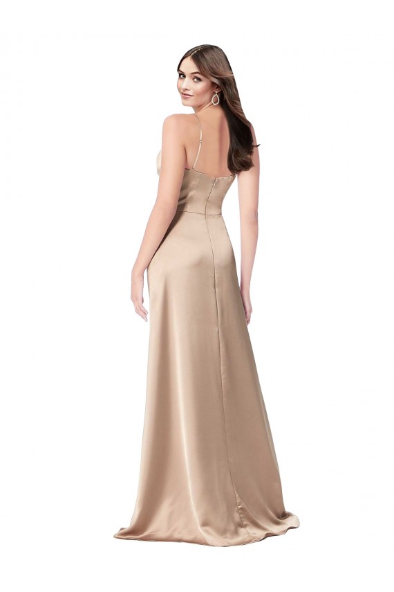 Outlet Silky Satin Champagne Pink Sleeveless A-Line Low Back Evening Dress UK