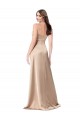 Outlet Silky Satin Champagne Pink Sleeveless A-Line Low Back Evening Dress UK