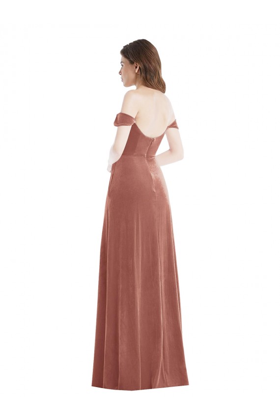 Outlet Stretch Velvet Cinnamon Rose Sleeveless A-Line Maxi Evening Dress UK