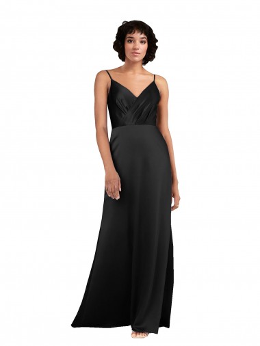 Outlet Silky Satin Black Sleeveless Column Evening Dress UK