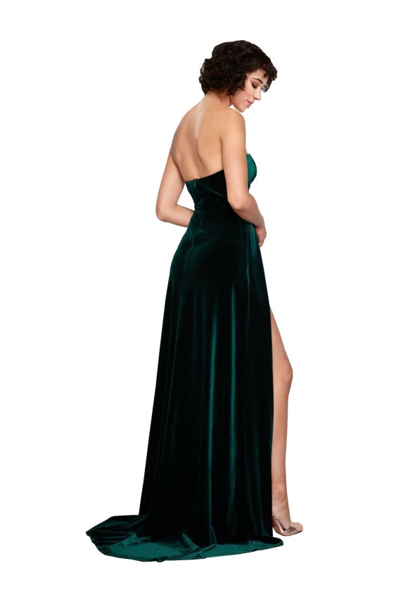 Outlet Stretch Velvet Dark Green Sleeveless A-Line Low Back Semi Formal Evening Dress UK