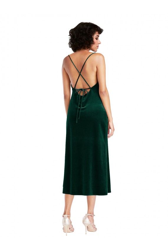 Outlet Stretch Velvet Dark Green Sleeveless Sheath Open Back Maxi Evening Dress UK