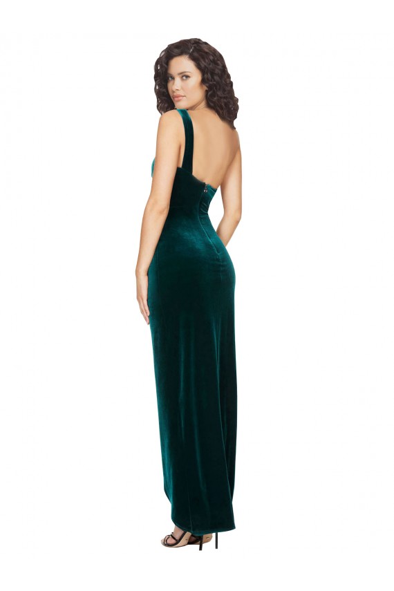 Outlet Stretch Velvet Dark Green Sleeveless Sheath Low Back Semi Formal Evening Dress UK