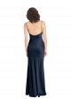 Outlet Stretch Satin Dark Navy Sleeveless A-Line Open Back Wedding Party Dress UK