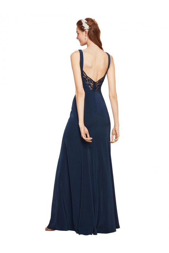 Outlet Stretch Crepe Dark Navy Sleeveless A-Line Low Back Evening Dresses UK