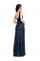 Outlet Stretch Satin Dark Navy Sleeveless A-Line Low Back Bridal Party Dress UK