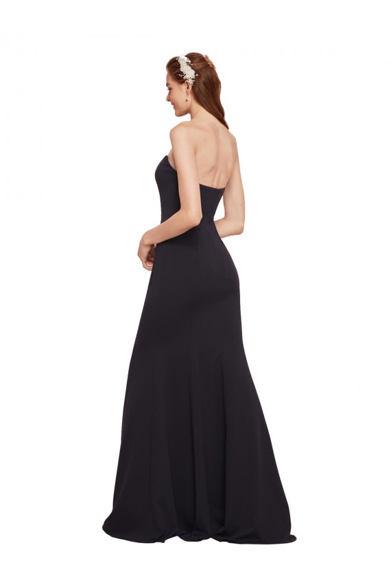 Outlet Stretch Crepe Dark Navy Sleeveless A-Line Low Back Bridal Party Dress UK