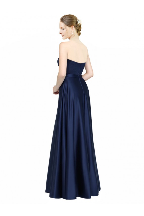 Outlet Stretch Satin Dark Navy Sleeveless A-Line Low Back Wedding Party Dress UK