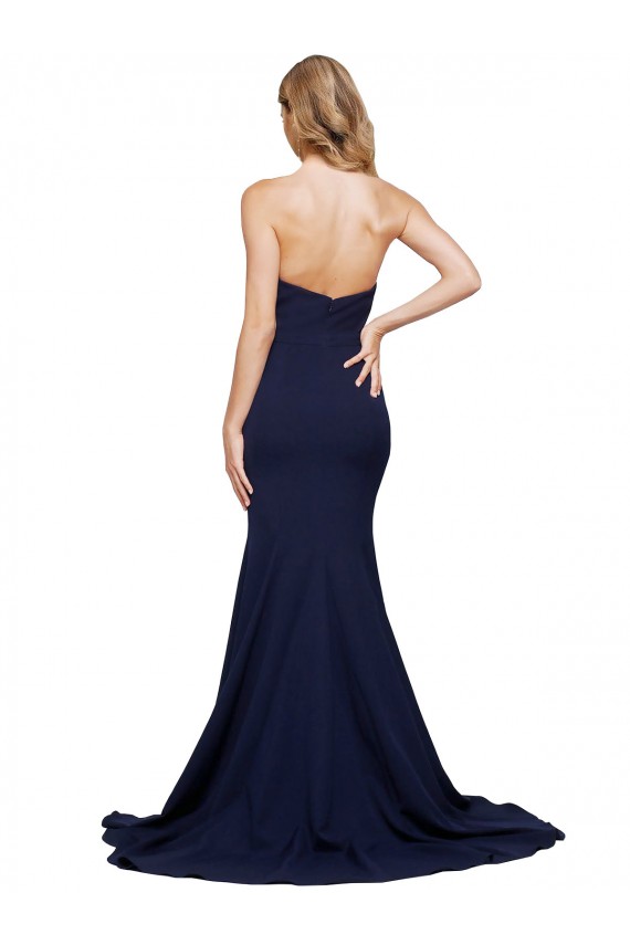 Outlet Stretch Crepe Dark Navy Sleeveless A-Line Low Back Wedding Party Dress UK