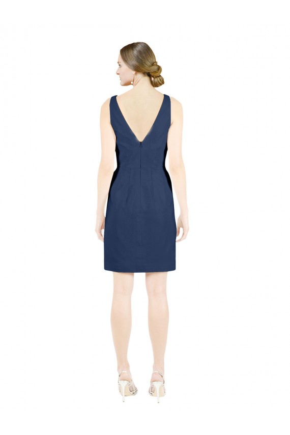 Outlet Satin Dark Navy Sleeveless V-Neck Open Back Evening Dress UK