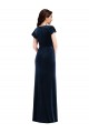 Outlet Stretch Velvet Dark Navy Flutter Sleeves A-Line Maxi Evening Dress UK