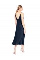 Outlet Stretch Satin Dark Navy Sleeveless A-Line V-Back Evening Dress UK